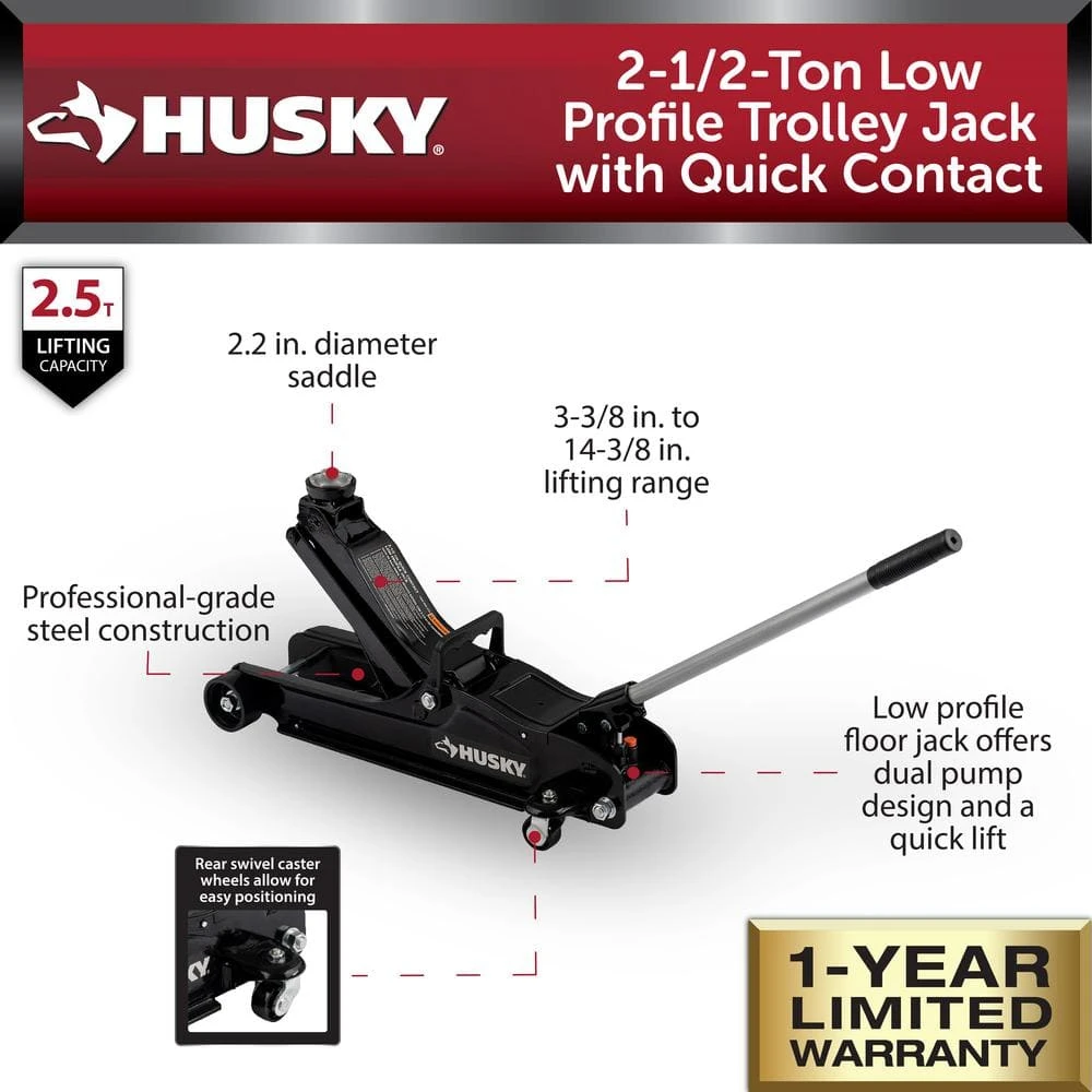 Husky 2-1/2-Ton Low Profile Trolley Floor Jack With Quick Contact 6 Husky 2-1/2-Ton Low Profile Trolley Floor Jack With Quick Contact - Image 4