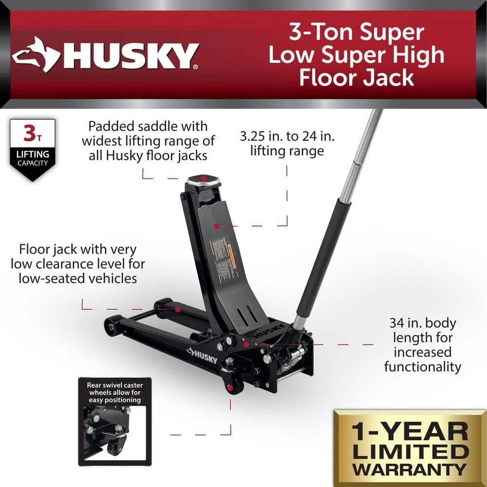 Husky 3-Ton Super Low Super High Garage Jack 4 Husky 3-Ton Super Low Super High Garage Jack - Image 2