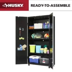 Husky Ready-to-Assemble 24-Gauge Steel Freestanding Garage Cabinet In Black (48 In. W X 72 In. H X 18.3 In. D)