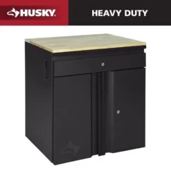 Husky Heavy Duty 28 In. W X 32 In. H X 21.5 In. D Welded 20-Gauge 1-Drawer 2-Door Garage Base Freestanding Cabinet In Black