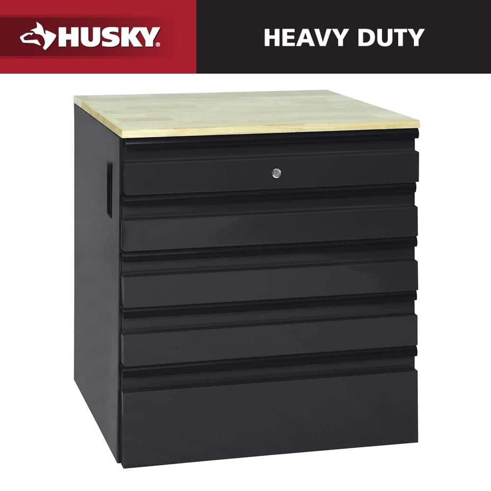 Husky Heavy Duty 28 In. W X 32 In. H X 21.5 In. D Welded 20-Gauge Steel 5-Drawer Garage Base Freestanding Cabinet In Black 3 Husky Heavy Duty 28 In. W X 32 In. H X 21.5 In. D Welded 20-Gauge Steel 5-Drawer Garage Base Freestanding Cabinet In Black