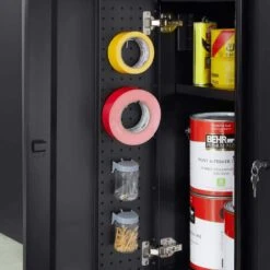 Husky Heavy Duty Welded 20-Gauge Steel 2-Door Garage Base Cabinet In Black (28 In. W X 32 In. H X 21.5 In. D) -Husky Tools Shop black husky free standing cabinets htc1000001 c3 1000