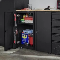 Husky Extra Wide Heavy Duty Welded 20-Gauge Steel 2-Door Garage Base Cabinet In Black (32 In. W X 33 In. H X 21.5 In. D) 19 Husky Extra Wide Heavy Duty Welded 20-Gauge Steel 2-Door Garage Base Cabinet In Black (32 In. W X 33 In. H X 21.5 In. D) -Husky Tools Shop black husky free standing cabinets htc1000001 ex 1d 1000