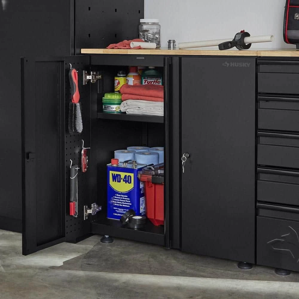 Husky Extra Wide Heavy Duty Welded 20-Gauge Steel 2-Door Garage Base Cabinet In Black (32 In. W X 33 In. H X 21.5 In. D) 7 Husky Extra Wide Heavy Duty Welded 20-Gauge Steel 2-Door Garage Base Cabinet In Black (32 In. W X 33 In. H X 21.5 In. D) - Image 5