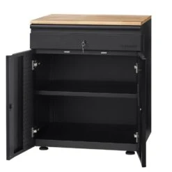 Husky Heavy Duty Welded 20-Gauge Steel 1-Drawer 2-Door Garage Base Cabinet In Black (28 In. W X 32 In. H X 21.5 In. D) -Husky Tools Shop black husky free standing cabinets htc1000009 77 1000