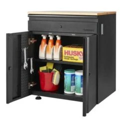 Husky Heavy Duty Welded 20-Gauge Steel 1-Drawer 2-Door Garage Base Cabinet In Black (28 In. W X 32 In. H X 21.5 In. D) -Husky Tools Shop black husky free standing cabinets htc1000009 a0 1000