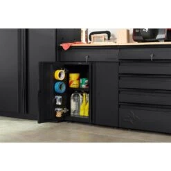 Husky Heavy Duty Welded 20-Gauge Steel 1-Drawer 2-Door Garage Base Cabinet In Black (28 In. W X 32 In. H X 21.5 In. D) -Husky Tools Shop black husky free standing cabinets htc1000009 c3 1000