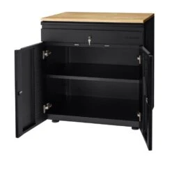 Husky Extra Wide Heavy Duty Welded 20-Gauge Steel 1-Drawer 2-Door Garage Cabinet In Black (32 In. W X 33 In. H X 21.5 In. D) -Husky Tools Shop black husky free standing cabinets htc1000009 ex 77 1000