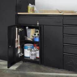 Husky Extra Wide Heavy Duty Welded 20-Gauge Steel 1-Drawer 2-Door Garage Cabinet In Black (32 In. W X 33 In. H X 21.5 In. D) -Husky Tools Shop black husky free standing cabinets htc1000009 ex d4 1000