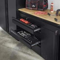 Husky 32 In. W X 33 In. H X 21.5 In. D Extra Wide Heavy Duty Welded Gauge Steel 5-Drawer Garage Freestanding Cabinet In Black -Husky Tools Shop black husky free standing cabinets htc100007 ex 1d 1000