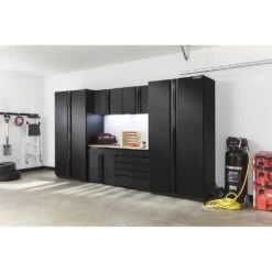 Husky 6-Piece Extra Wide Heavy Duty Welded Steel Garage Storage System In Black (148 In. W X 82 In. H X 24 In. D) -Husky Tools Shop black husky garage storage systems htc621120 ex 77 1000