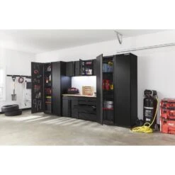 Husky 6-Piece Extra Wide Heavy Duty Welded Steel Garage Storage System In Black (148 In. W X 82 In. H X 24 In. D) -Husky Tools Shop black husky garage storage systems htc621120 ex a0 1000
