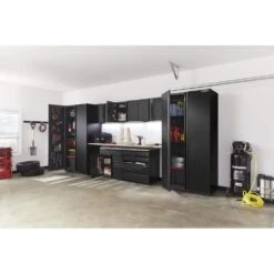 Husky 8-Piece Extra Wide Heavy Duty Welded Steel Garage Storage System In Black (180in. W X 82 In. H X 24 In. D) -Husky Tools Shop black husky garage storage systems htc820130 ex a0 1000