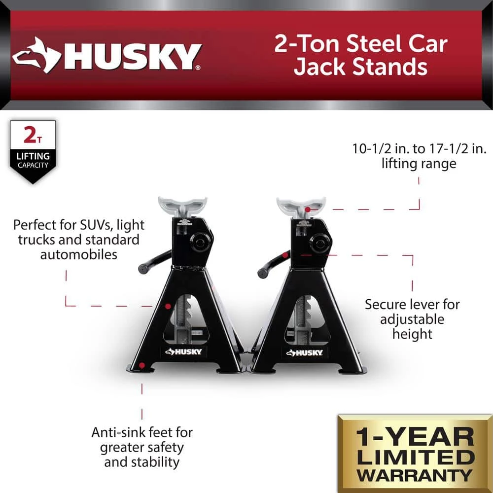 Husky 2-Ton Steel Car Jack Stands 4 Husky 2-Ton Steel Car Jack Stands - Image 2
