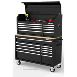 Husky Modular Tool Storage 52 In. W Standard Duty Black Mobile Workbench Cabinet With 8-Drawer Top Tool Chest -Husky Tools Shop black husky mobile workbenches h52modsuite1 31 1000