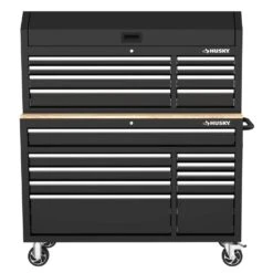 Husky Modular Tool Storage 52 In. W Standard Duty Black Mobile Workbench Cabinet With 8-Drawer Top Tool Chest -Husky Tools Shop black husky mobile workbenches h52modsuite1 40 1000