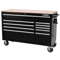 Husky Modular Tool Storage 52 In. W Standard Duty Black Mobile Workbench Cabinet With 8-Drawer Top Tool Chest -Husky Tools Shop black husky mobile workbenches h52modsuite1 44 1000