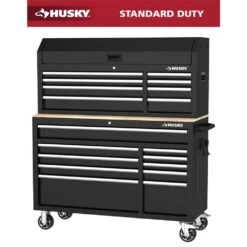 Husky Modular Tool Storage 52 In. W Standard Duty Black Mobile Workbench Cabinet With 8-Drawer Top Tool Chest