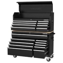 Husky Modular Tool Storage 52 In. W Standard Duty Black Mobile Workbench Cabinet With 8-Drawer Top Tool Chest -Husky Tools Shop black husky mobile workbenches h52modsuite1 77 1000