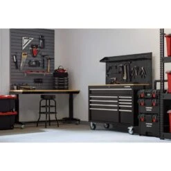 Husky Modular Tool Storage 52 In. W Standard Duty Black Mobile Workbench Cabinet With Pegboard -Husky Tools Shop black husky mobile workbenches h52modsuite2 1d 1000