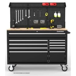 Husky Modular Tool Storage 52 In. W Standard Duty Black Mobile Workbench Cabinet With Pegboard -Husky Tools Shop black husky mobile workbenches h52modsuite2 e1 1000