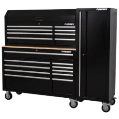 Husky Modular Tool Storage 72 In. W Standard Duty Black Mobile Workbench With 8-Drawer Top Tool Chest And 20 In. Side Locker -Husky Tools Shop black husky mobile workbenches h52modsuite3 1d 1000