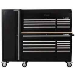 Husky Modular Tool Storage 72 In. W Standard Duty Black Mobile Workbench With 8-Drawer Top Tool Chest And 20 In. Side Locker -Husky Tools Shop black husky mobile workbenches h52modsuite3 40 1000