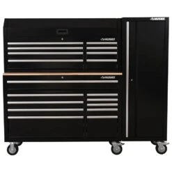 Husky Modular Tool Storage 72 In. W Standard Duty Black Mobile Workbench With 8-Drawer Top Tool Chest And 20 In. Side Locker -Husky Tools Shop black husky mobile workbenches h52modsuite3 66 1000