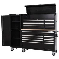 Husky Modular Tool Storage 72 In. W Standard Duty Black Mobile Workbench With 8-Drawer Top Tool Chest And 20 In. Side Locker -Husky Tools Shop black husky mobile workbenches h52modsuite3 a0 1000