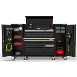 Husky Modular Tool Storage 92 In. W Standard Duty Black Mobile Workbench With 52 In. Top Tool Chest And (2) 20 In Side Lockers -Husky Tools Shop black husky mobile workbenches h52modsuite4 31 1000
