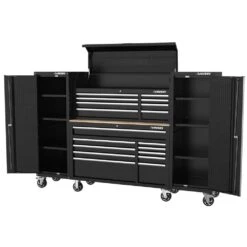 Husky Modular Tool Storage 92 In. W Standard Duty Black Mobile Workbench With 52 In. Top Tool Chest And (2) 20 In Side Lockers -Husky Tools Shop black husky mobile workbenches h52modsuite4 77 1000