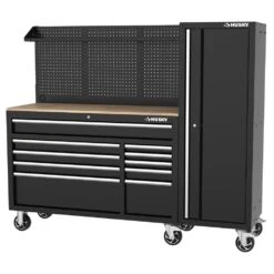 Husky Modular Tool Storage 72 In. W Standard Duty Black Mobile Workbench Cabinet With Pegboard And 20 In. Side Locker -Husky Tools Shop black husky mobile workbenches h52modsuite5 1d 1000