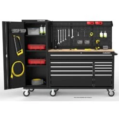 Husky Modular Tool Storage 72 In. W Standard Duty Black Mobile Workbench Cabinet With Pegboard And 20 In. Side Locker -Husky Tools Shop black husky mobile workbenches h52modsuite5 31 1000