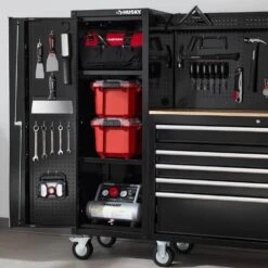 Husky Modular Tool Storage 72 In. W Standard Duty Black Mobile Workbench Cabinet With Pegboard And 20 In. Side Locker -Husky Tools Shop black husky mobile workbenches h52modsuite5 4f 1000