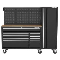 Husky Modular Tool Storage 72 In. W Standard Duty Black Mobile Workbench Cabinet With Pegboard And 20 In. Side Locker -Husky Tools Shop black husky mobile workbenches h52modsuite5 66 1000