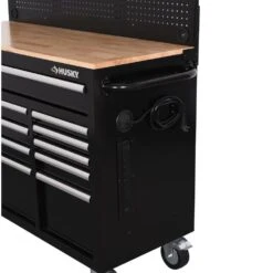 Husky Modular Tool Storage 72 In. W Standard Duty Black Mobile Workbench Cabinet With Pegboard And 20 In. Side Locker -Husky Tools Shop black husky mobile workbenches h52modsuite5 76 1000