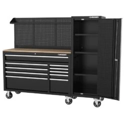 Husky Modular Tool Storage 72 In. W Standard Duty Black Mobile Workbench Cabinet With Pegboard And 20 In. Side Locker -Husky Tools Shop black husky mobile workbenches h52modsuite5 77 1000