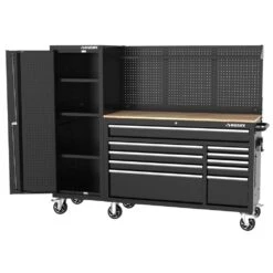 Husky Modular Tool Storage 72 In. W Standard Duty Black Mobile Workbench Cabinet With Pegboard And 20 In. Side Locker -Husky Tools Shop black husky mobile workbenches h52modsuite5 a0 1000