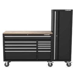 Husky Modular Tool Storage 72 In. W Standard Duty Black Mobile Workbench Cabinet With 20 In. Side Locker -Husky Tools Shop black husky mobile workbenches h52modsuite7 1d 1000