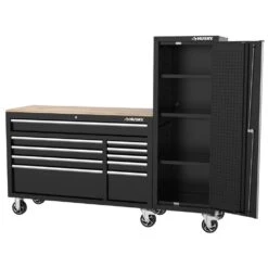 Husky Modular Tool Storage 72 In. W Standard Duty Black Mobile Workbench Cabinet With 20 In. Side Locker -Husky Tools Shop black husky mobile workbenches h52modsuite7 66 1000
