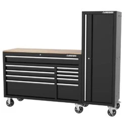 Husky Modular Tool Storage 72 In. W Standard Duty Black Mobile Workbench Cabinet With 20 In. Side Locker -Husky Tools Shop black husky mobile workbenches h52modsuite7 a0 1000