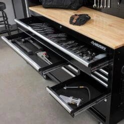 Husky Modular Tool Storage 72 In. W Standard Duty Black Mobile Workbench Cabinet With 20 In. Side Locker -Husky Tools Shop black husky mobile workbenches h52modsuite7 c3 1000