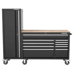 Husky Modular Tool Storage 72 In. W Standard Duty Black Mobile Workbench Cabinet With 20 In. Side Locker -Husky Tools Shop black husky mobile workbenches h52modsuite7 e1 1000