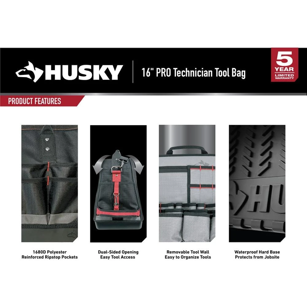 Husky Heavy-Duty 16 In. PRO Technician Tool Bag 9 Husky Heavy-Duty 16 In. PRO Technician Tool Bag - Image 7