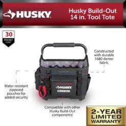 Husky Build-Out 14 In. Tool Tote -Husky Tools Shop black husky tool bags hd72014 th e1 1000
