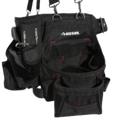Husky 2-Bag 18-Pocket Black Framer's Suspension Rig Work Tool Belt With Suspenders -Husky Tools Shop black husky tool belts hd00116 th 76 1000