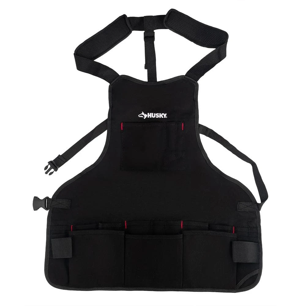Husky 23 In. 16-Pocket Black Canvas Bib Tool Work Apron 3 Husky 23 In. 16-Pocket Black Canvas Bib Tool Work Apron
