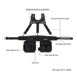 Husky 2-Bag 14-Pocket Electrician's Work Tool Belt Tool Storage Suspension Rig With Suspenders In Black -Husky Tools Shop black husky tool belts hd00146 40 1000