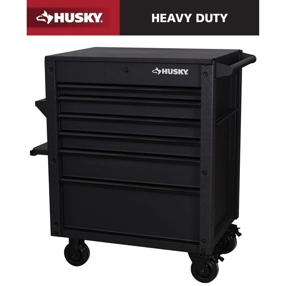 Husky Tool Storage 31 In. W 6-Drawer Black Rolling Tool Cart 3 Husky Tool Storage 31 In. W 6-Drawer Black Rolling Tool Cart