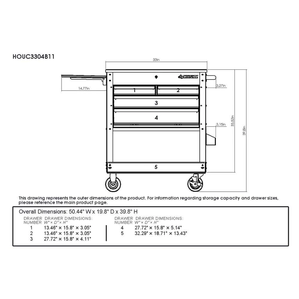 Husky Tool Storage 33 In. W Mechanics Cart With Extended Side Table And Bottle Tray 17 Husky Tool Storage 33 In. W Mechanics Cart With Extended Side Table And Bottle Tray - Image 15